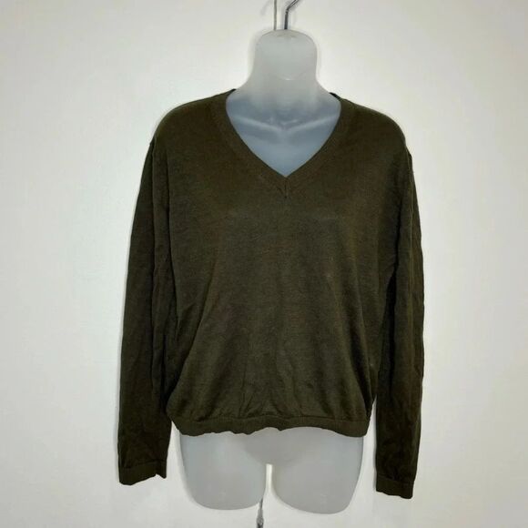 Massimo Dutti Green 100% Linen V-Neck lightweight Sweater Size XS NWT Minimalist - Picture 1 of 9